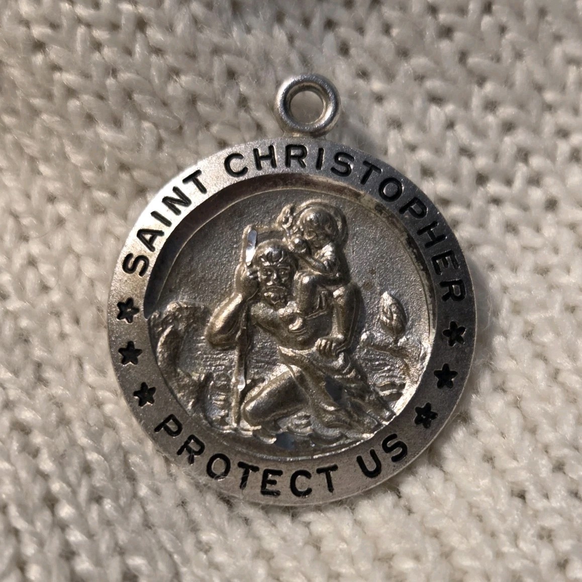 Saint Christopher Protect Us Sterling 925 Christian Medal Pendant No Bail