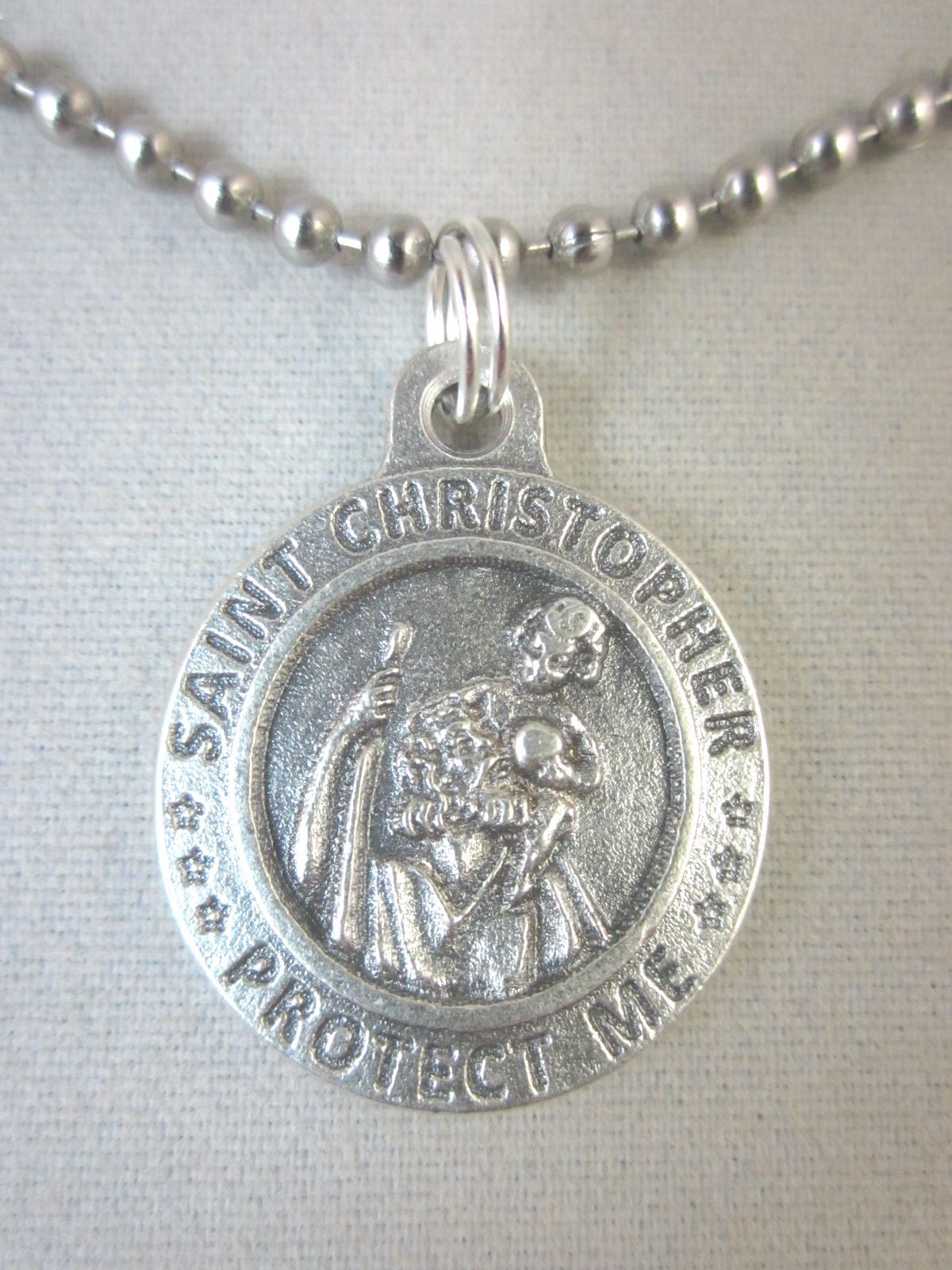 St Christopher / Proud To Be American Medal Italy 24″ Stainless Steel Ball Chain