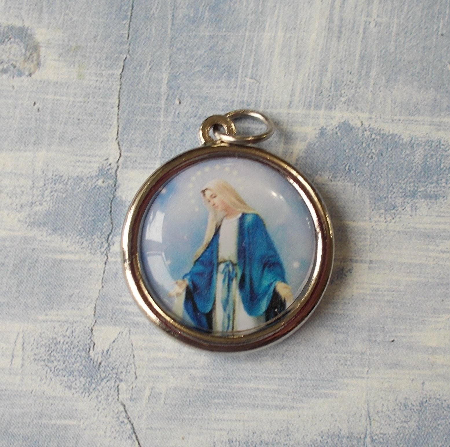LOVELY Colorful Miraculous Mary Medal~Epoxy~ITALY~ 1″ Pendant~Gift