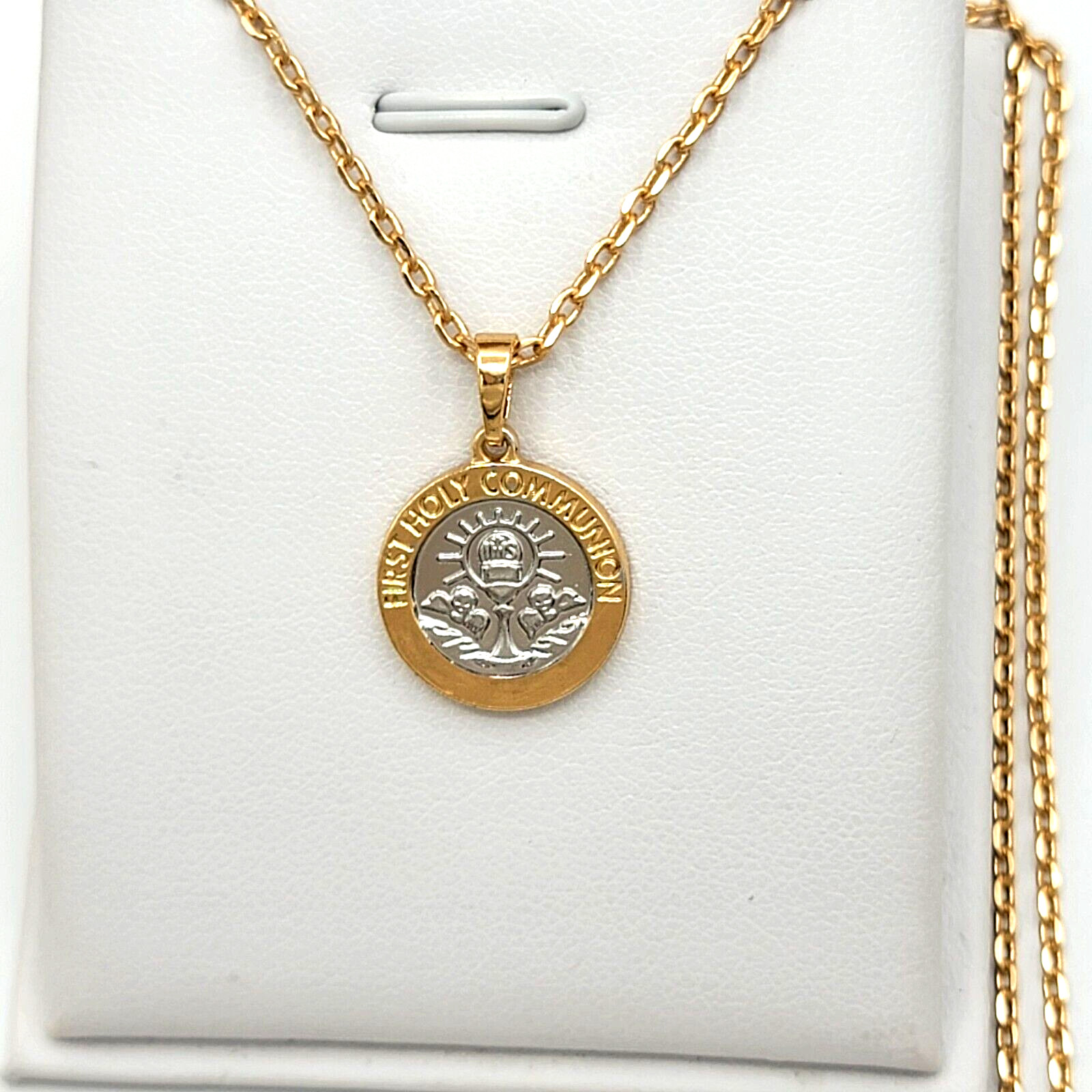 Two Tone 18K Gold Plated First Holy Communion Chalice Small Pendant. Gift Favor