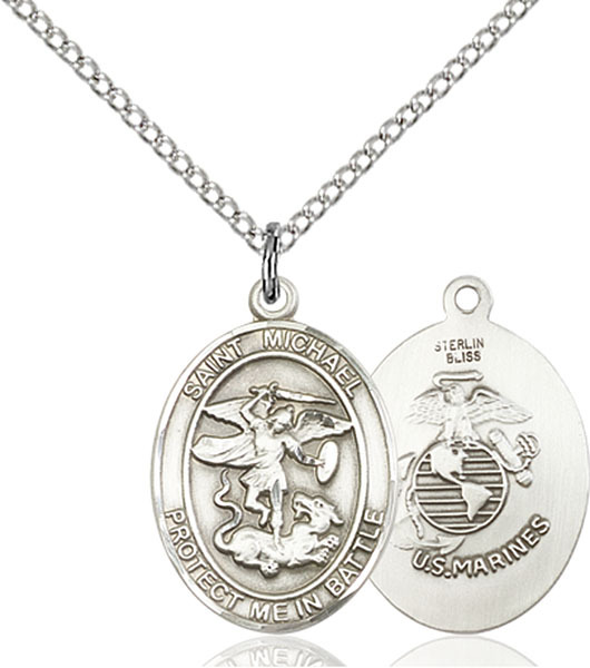 Sterling Silver St Michael The Archangel Mari Military Catholic Medal Necklace