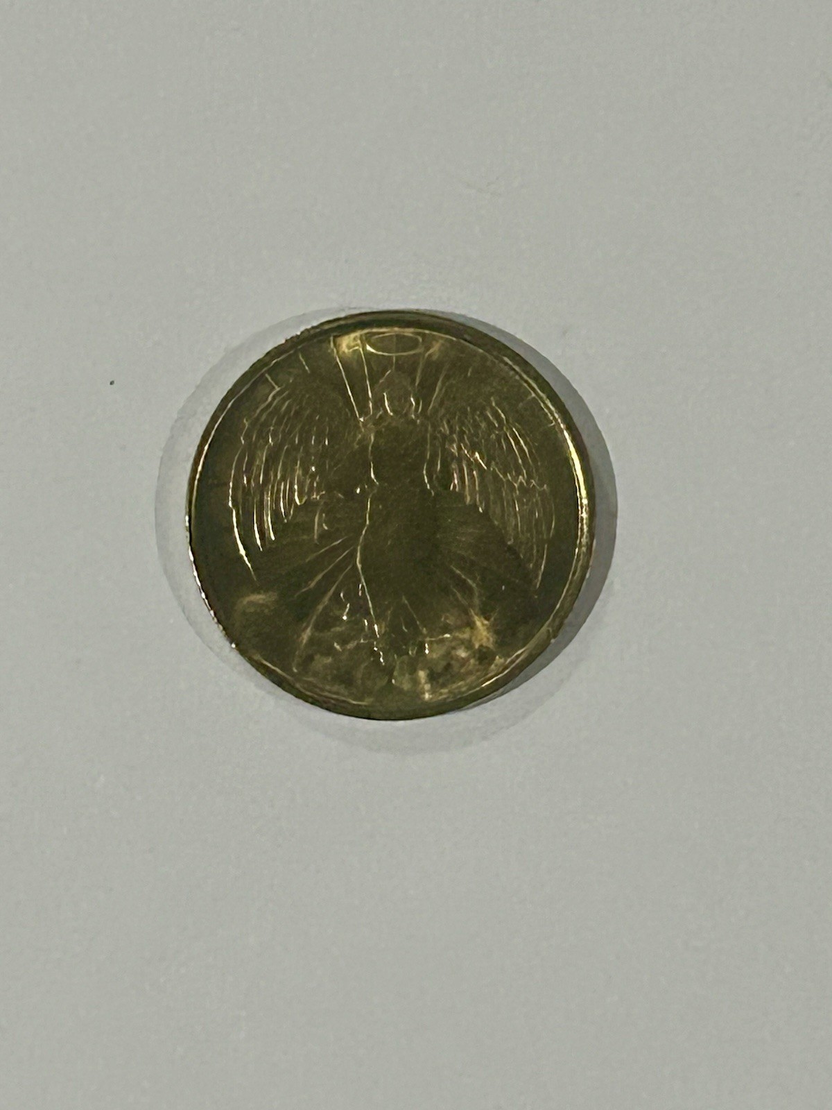 Vintage Gold Toned French Guardian Angel Medal Double Sided Religious Coin Rare