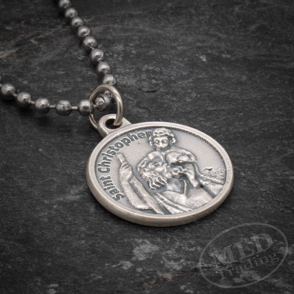 Saint St Christopher Medal Prayer Pendant Necklace Made in Italy 24″ Chain