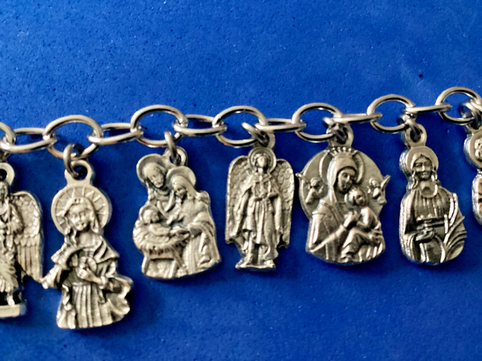 Custom Religious Catholic Saint Medal Charm Bracelet FIGURE Medals 8.5″ Angels