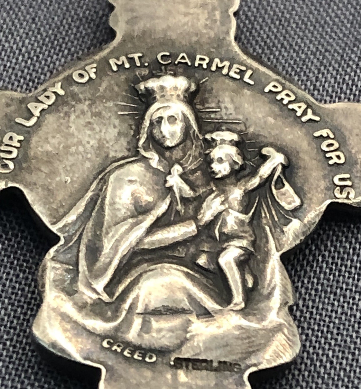 Vtg CREED Sterling Catholic Medal Jesus & Lady Of Mt. Carmel on 30 In 925 Chain