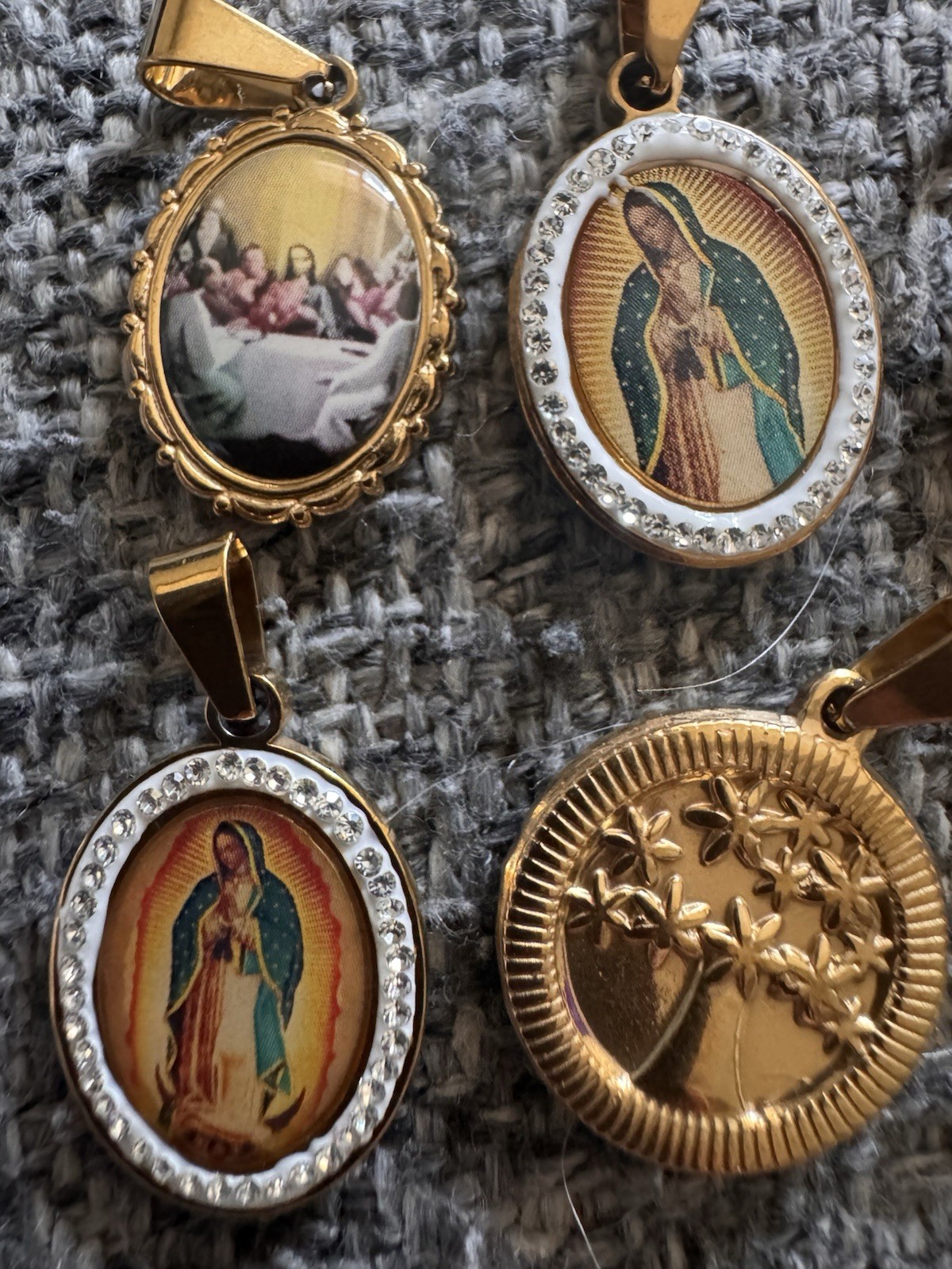 Lot of Religious Pendants Charms, Virgin Mary, Last Supper Jesus Stainless Steel