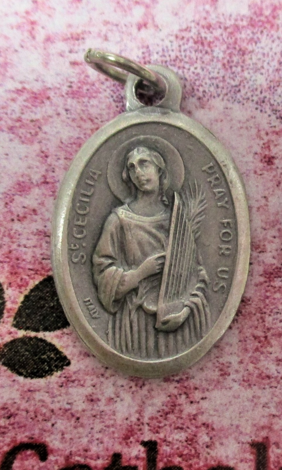St. Cecilia – (Spanish + English) Pray for Us – Italian Silver tone OX 1″ Medal