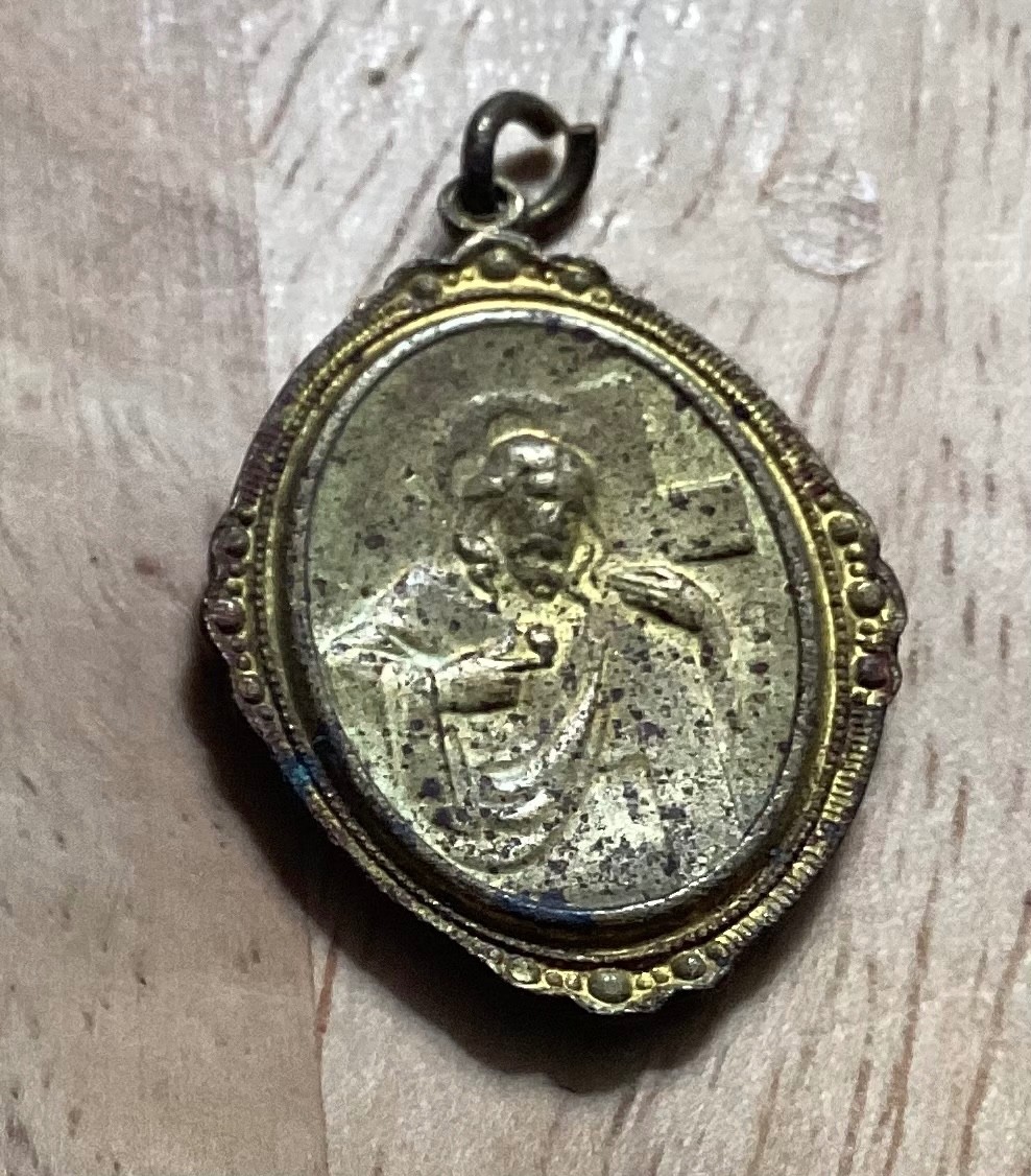 Vintage Religious Medal Pendant Gold in Color 1 inch by .5 inch