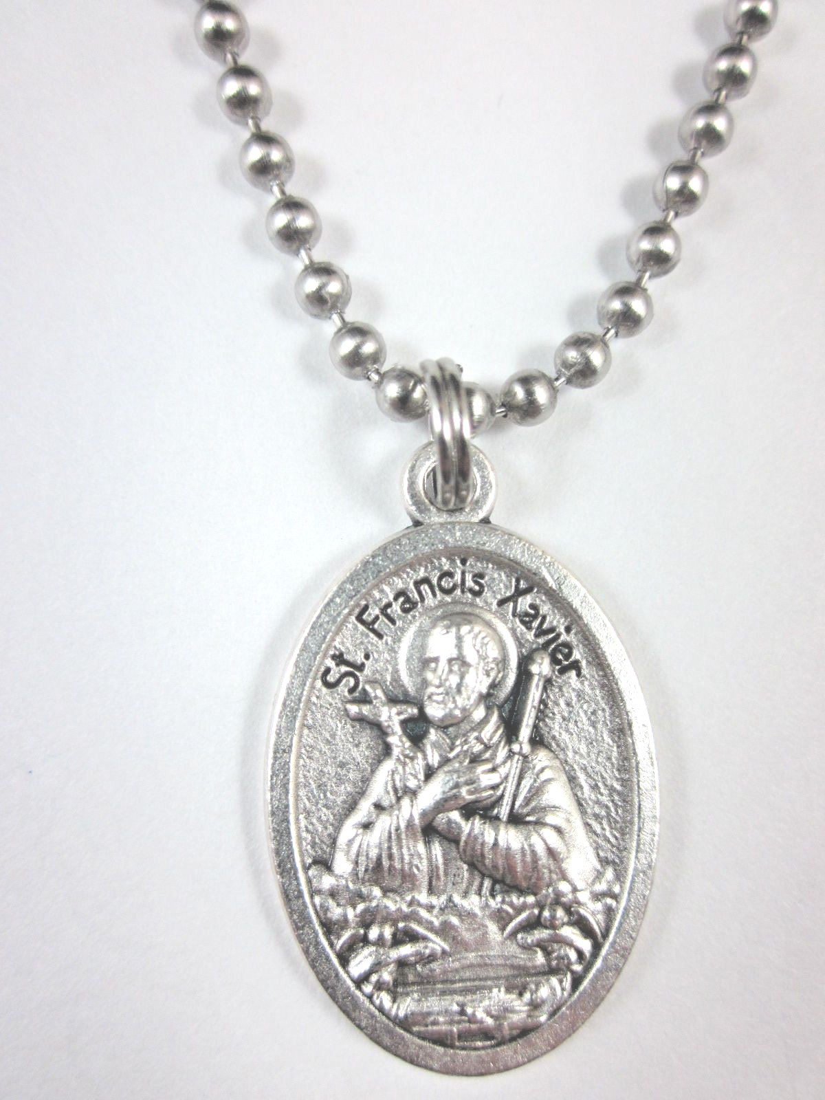 St Francis Xavier Medal Pendant Necklace 24″ Ball Chain Gift Box Prayer Card