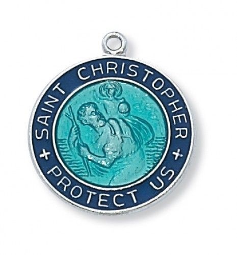 IVL 3/4″ Womens Round Sterling Silver Blue Enamel Saint Christopher Travel Medal