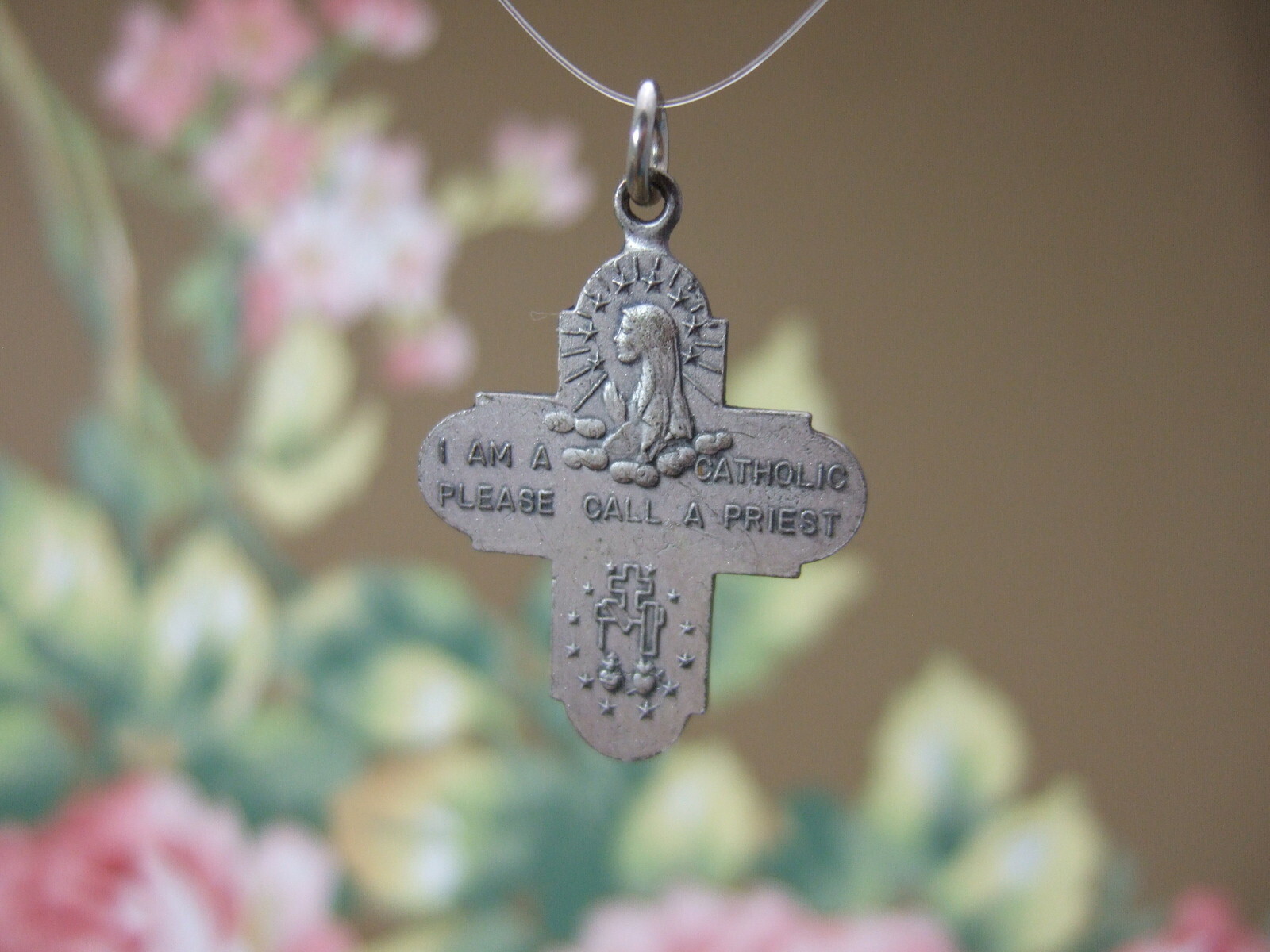 Vintage Antique Catholic Medal 4 WAY CRUCIFORM Multi Image silver finish 28mm