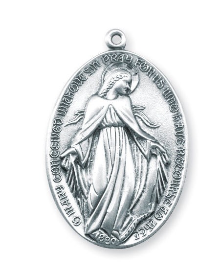 Needzo LTG 1 3/8″ Mens Sterling Silver Wide Miraculous Medal w 27″ Chain