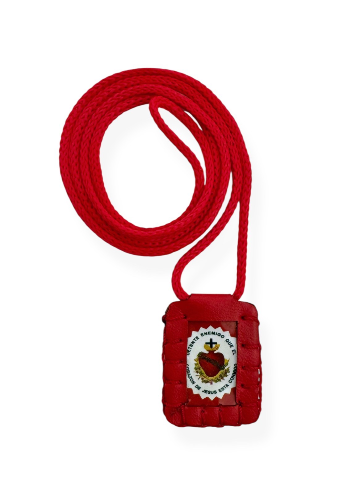 Detente Corazon Jesus esta Conmigo Red Corded Necklace Scapular Escapulario Rojo