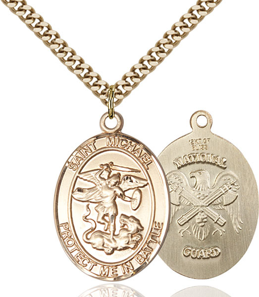 14K Gold Filled St Michael The Archangel Nat’ Military Catholic Medal Necklace