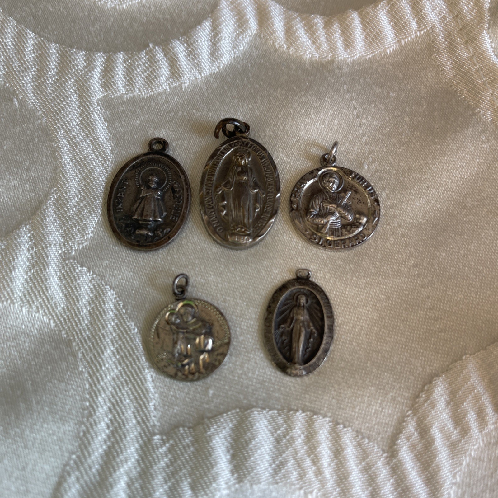 Lot of 5 Sterling Silver 925 Vintage Pendant Charms Religious Medals Mary