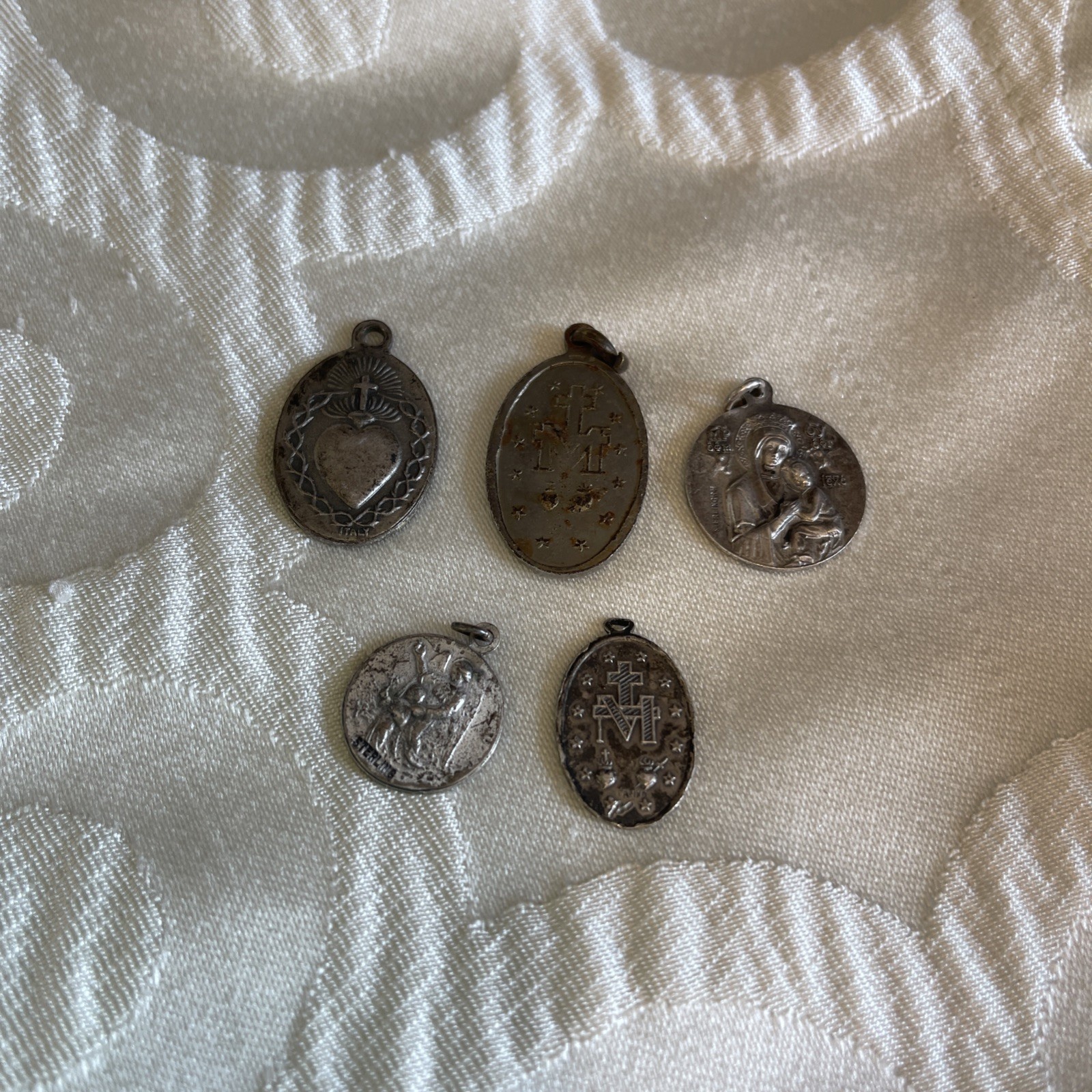 Lot of 5 Sterling Silver 925 Vintage Pendant Charms Religious Medals Mary