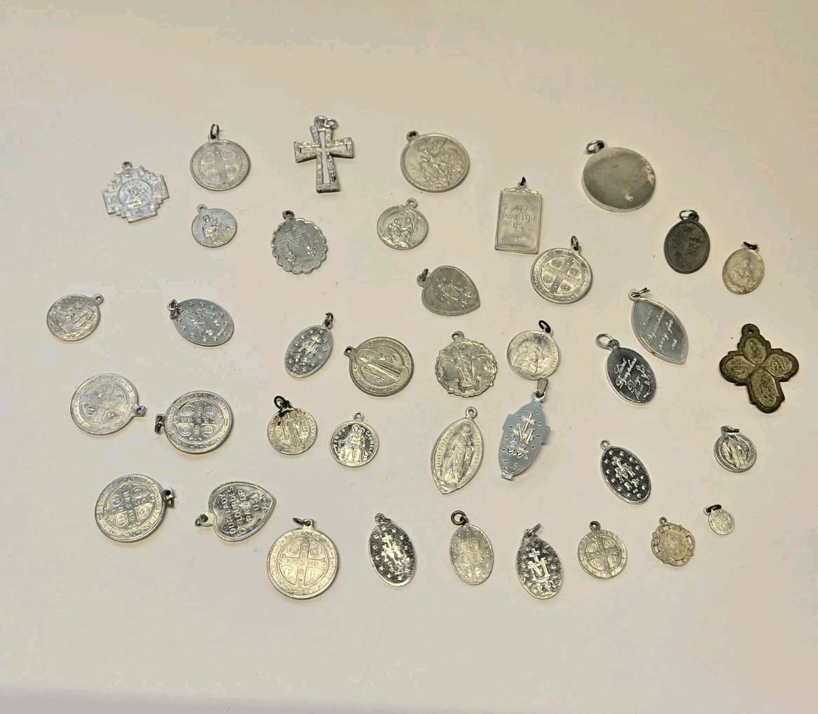 Vintage 39 Piece Lot Aluminum Catholic Medals Half Marked Italy France Germany