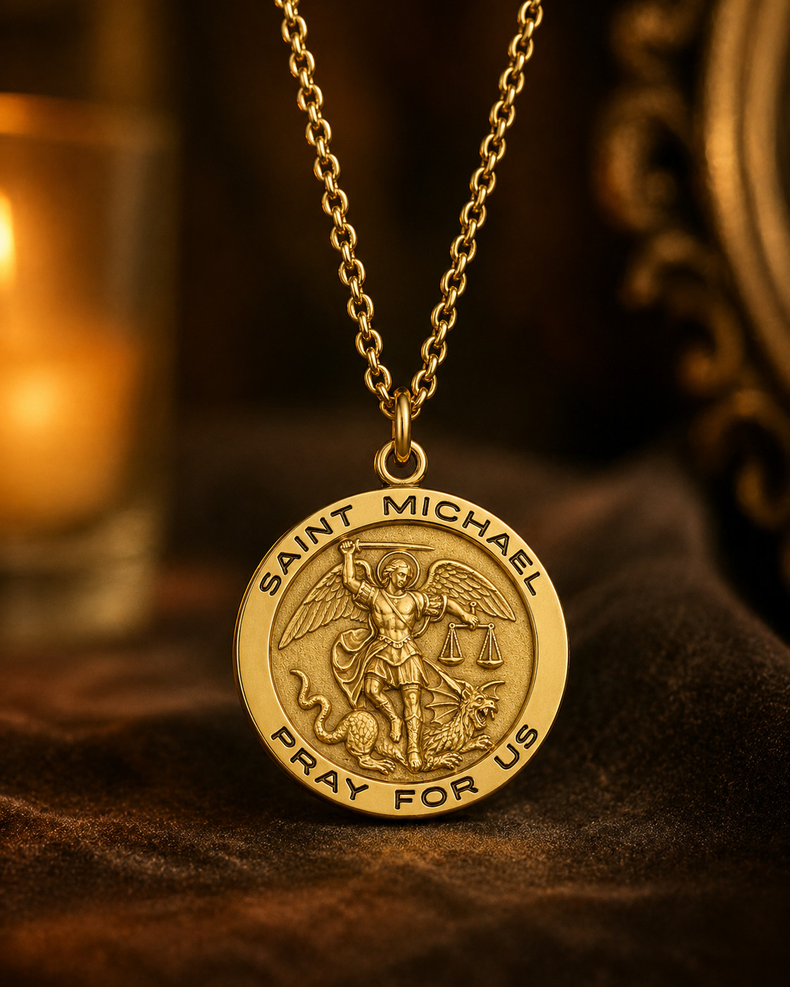 Gold Plated Sterling Medals St. Michael Pray For Us Round Jewelry Pendant