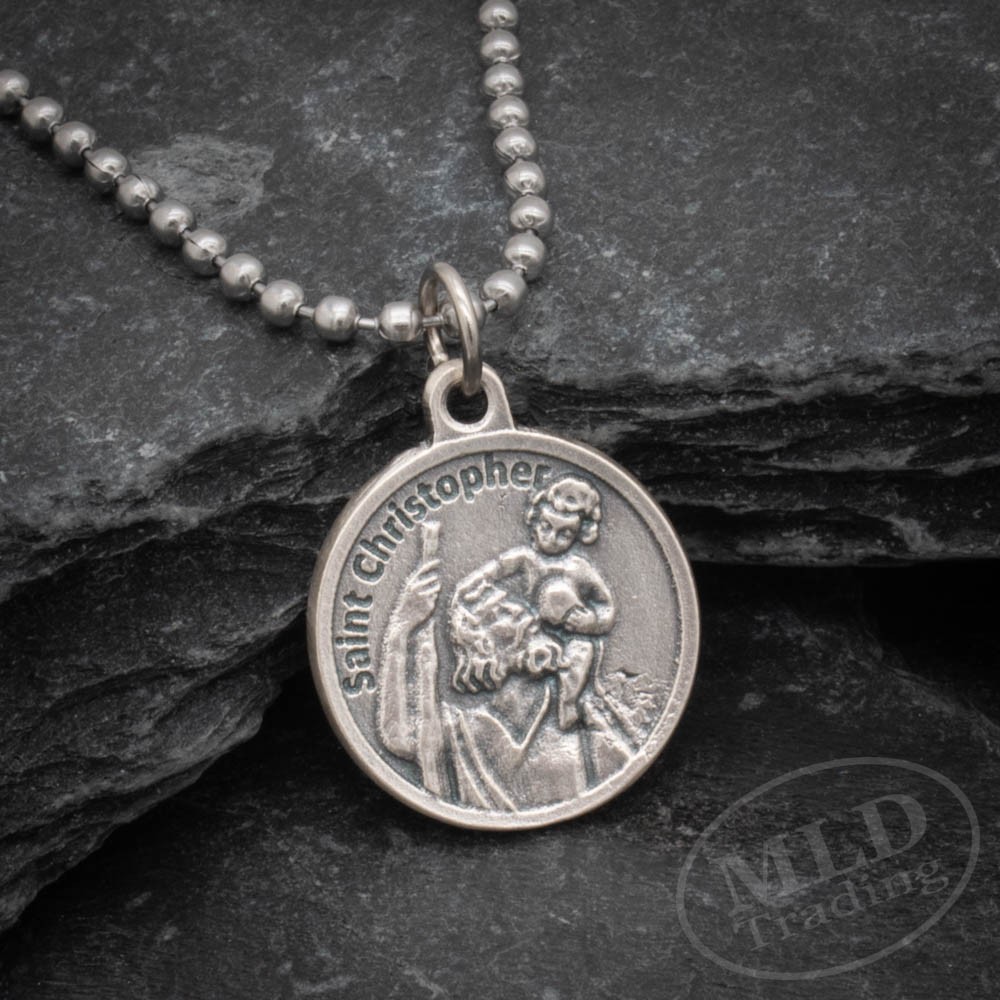 Saint St Christopher Medal Prayer Pendant Necklace Made in Italy 24″ Chain