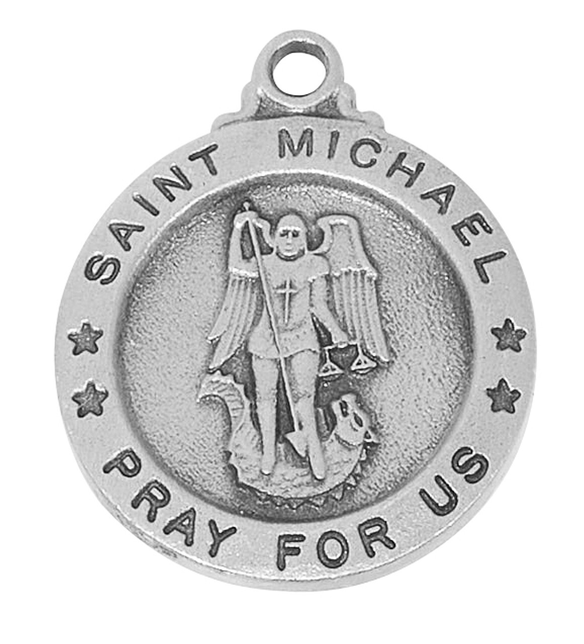 Saint Michael Medal Pewter Plated Pray for Us Pendant 18 In Necklace Holy Chain