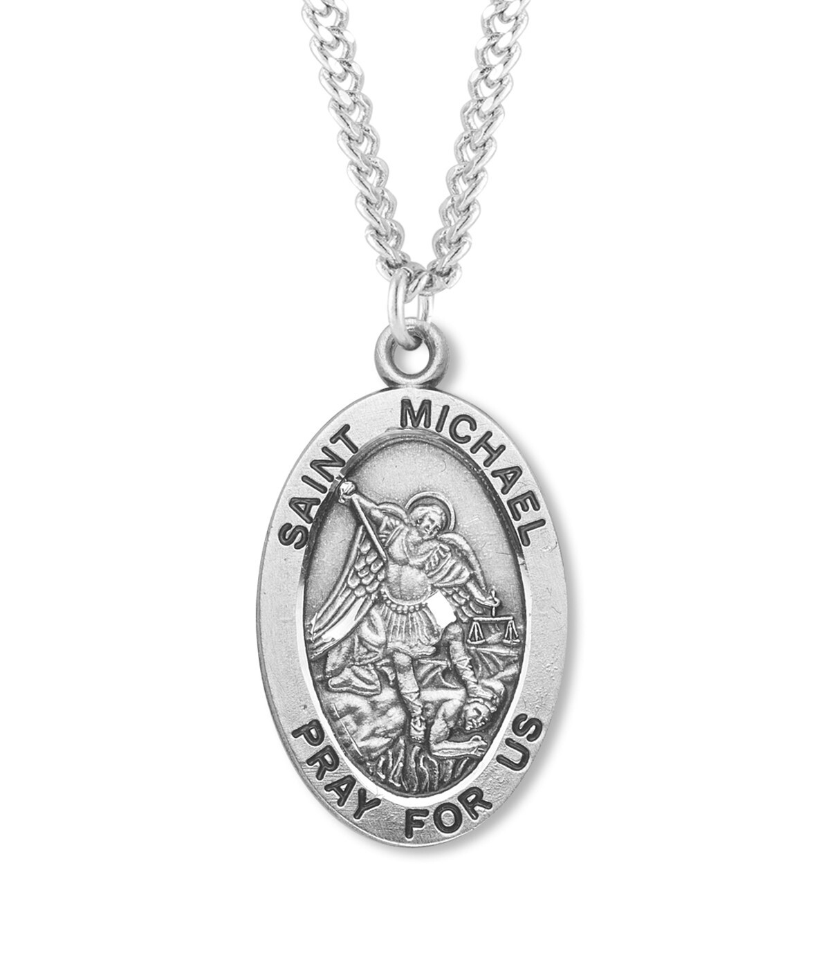 Mens Large Sterling Silver Saint St Michael Medal Pendant Necklace 24′ Chain