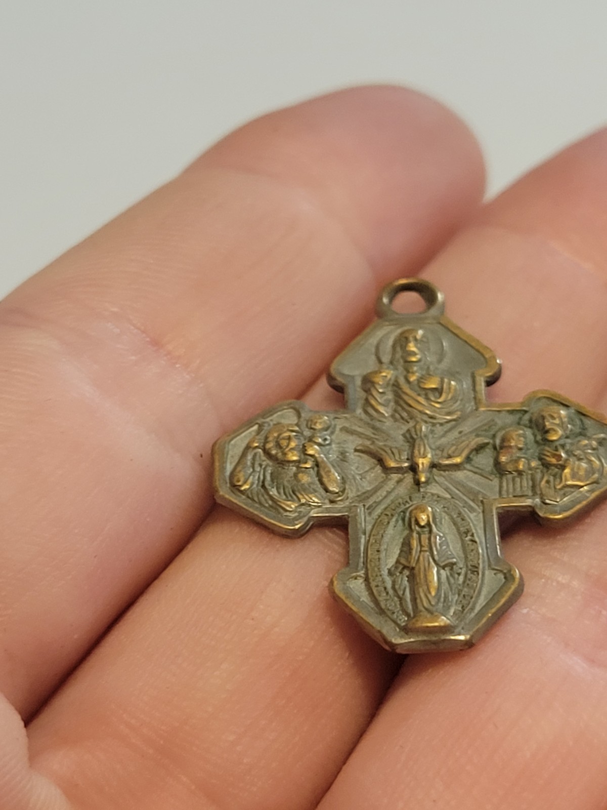 Vintage Brass? Cross Pendant Medal “I Am A Catholic” Gold Tone Antique