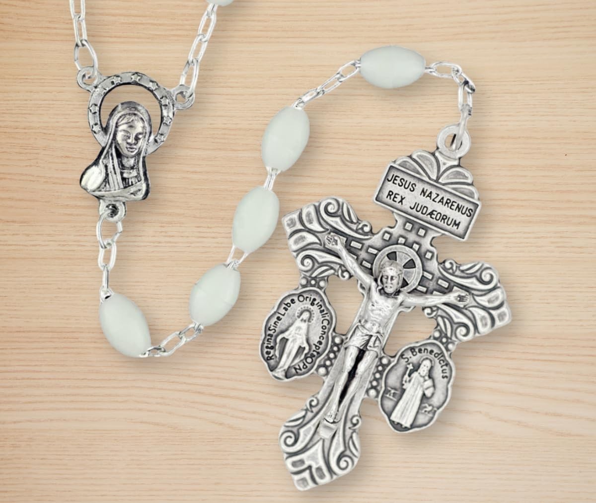 Pack of 10 Crucifix with St. Benedict & Marian Medals – Triple Threat Cross, 2 1