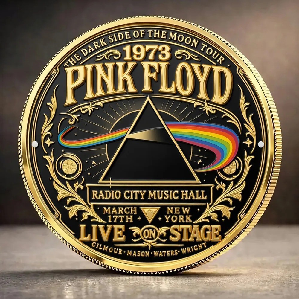 Pink Floyd Dark Side of the Moon Coin Prism Logo Rock Band Commemorative Coin