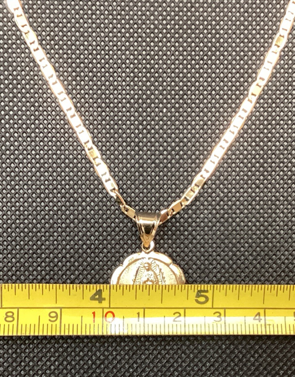 14K Gold Plated Medal And Chain Of Guadalupe And Divine Mercy 3D. Necklace