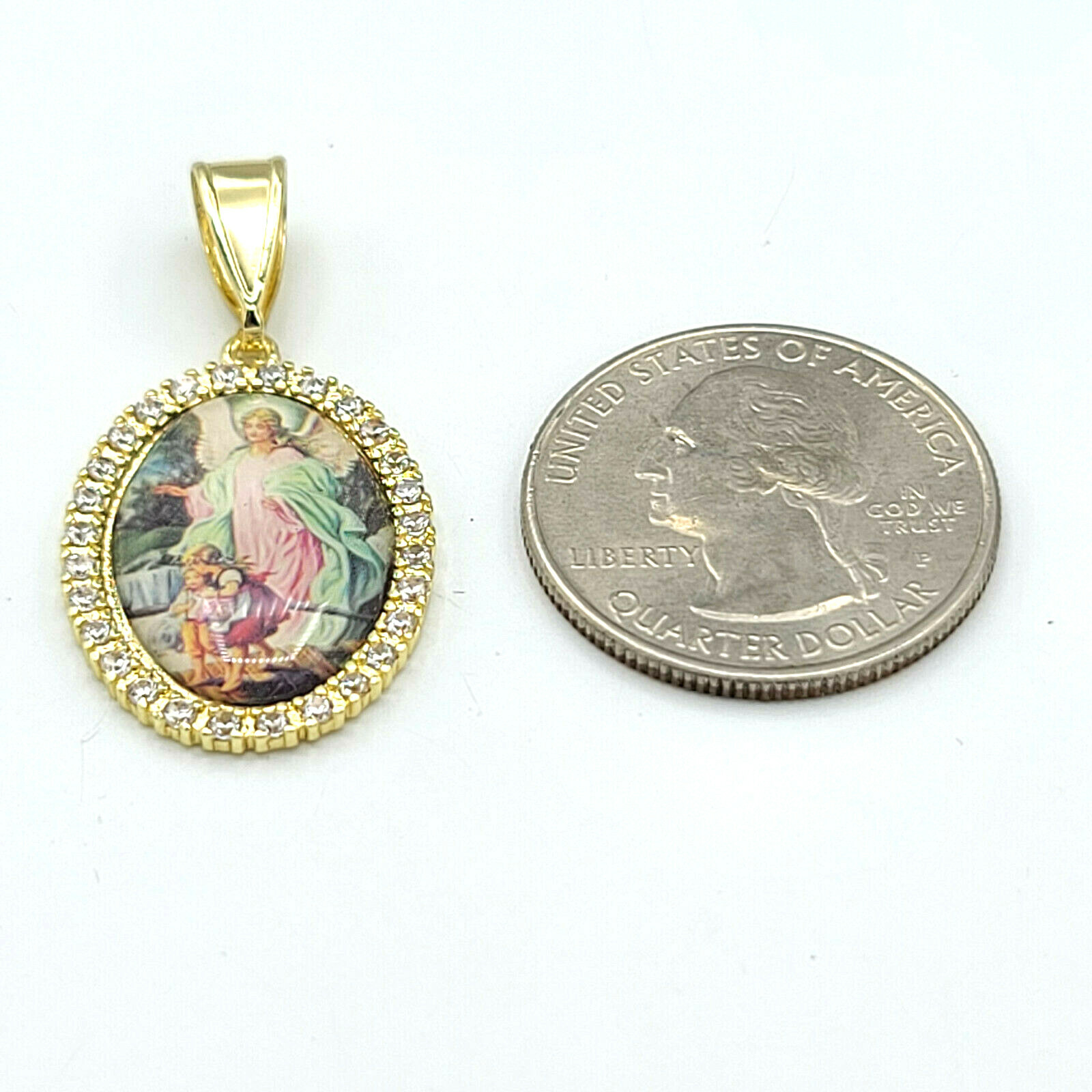 Guardian Angel with children on bridge 14K Gold Plated Necklace Pendant n Chain