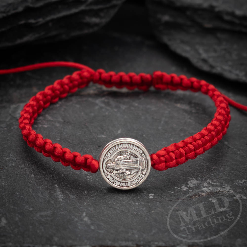 Silver Saint St Benedict Medal Red Unity Bracelet Pulsera Roja De San Benito