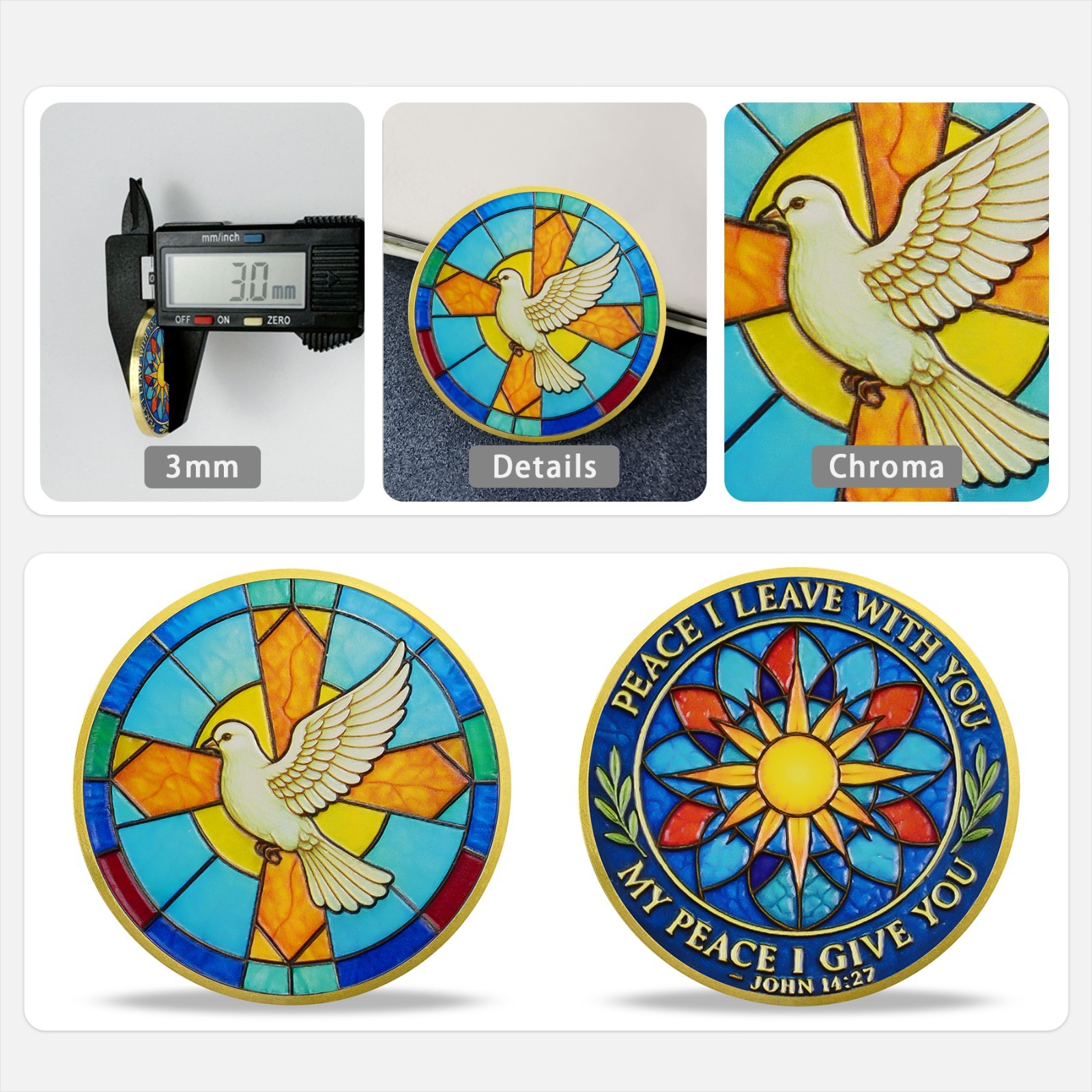 5pcs Christian Challenge Coin John 14:27 Bible Verse Holy Dove Themed Faith Gift
