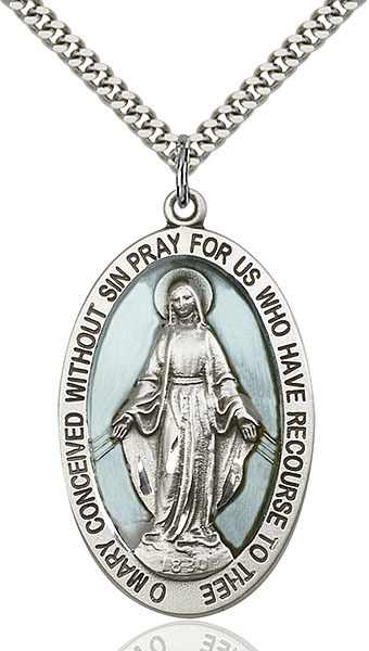 Men’s Sterling Silver Our Lady Grace Miraculous Virgin Mary Medal Necklace