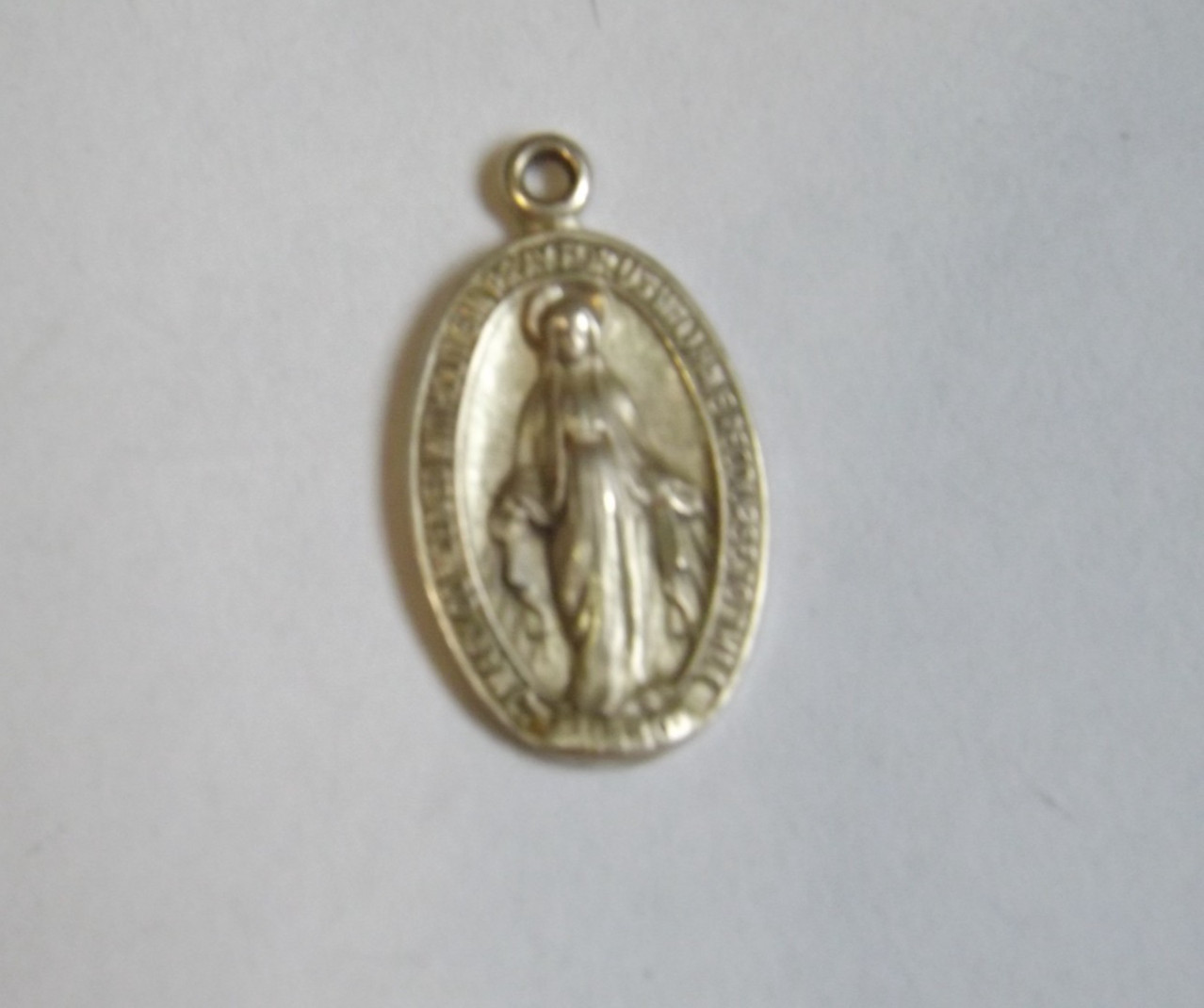 Religious sterling HMH Miraculous Virgin Mary small oval charm pendant medal