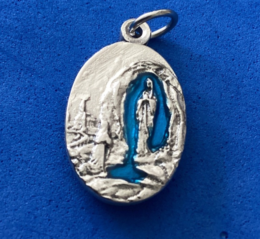 Our Lady of Lourdes Holy Water Saint Medal Blue Enamel 1-inch Italy