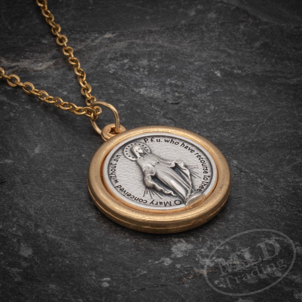 Miraculous Medal Pendant Necklace Catholic Marian Made in Italy 18″ Chain