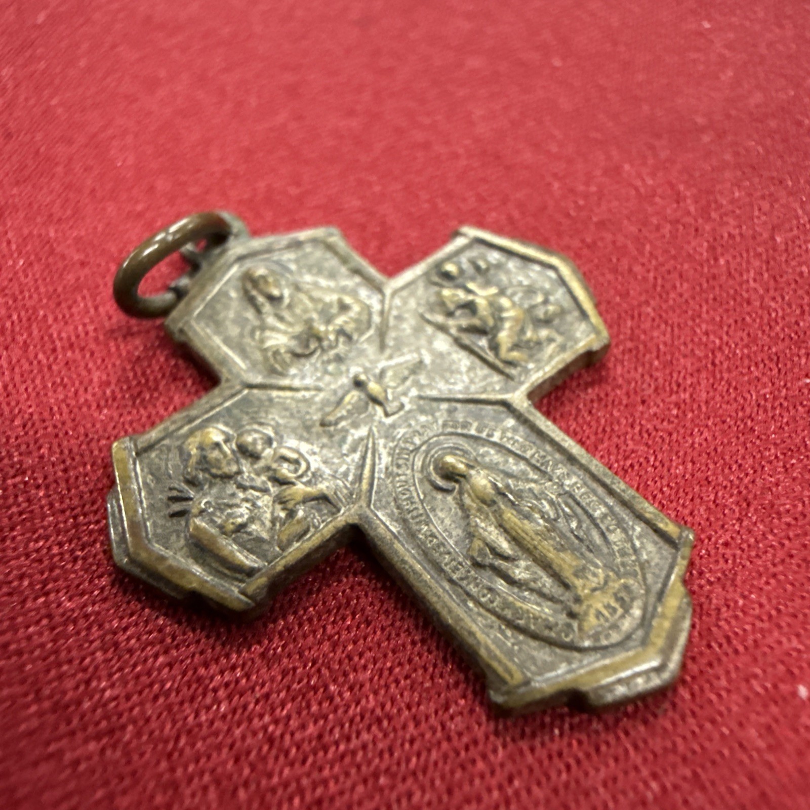 Vintage Gold Tone 4 Way Cross Crucifix Catholic Religious Pendant Charm