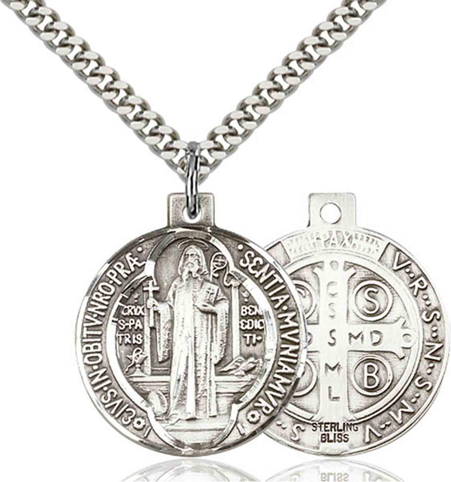 Sterling Silver St Benedict Protection Pendant Necklace 18″Chain Set w/ Gift Box