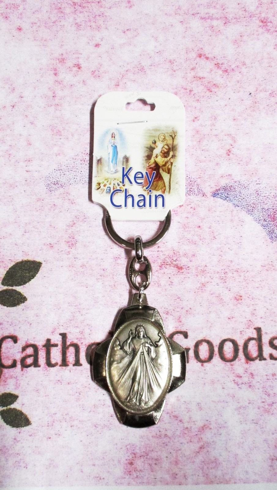 Divine Mercy Medal – 4 inch – Key Chain (Silver tone) 1464-123