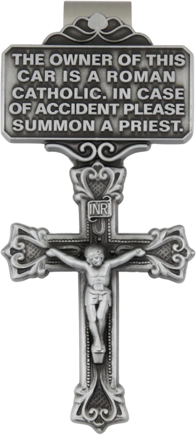 Needzo Catholic Visor Clip with Crucifix & Priest Message, 3 x 1.5 in Car Gift