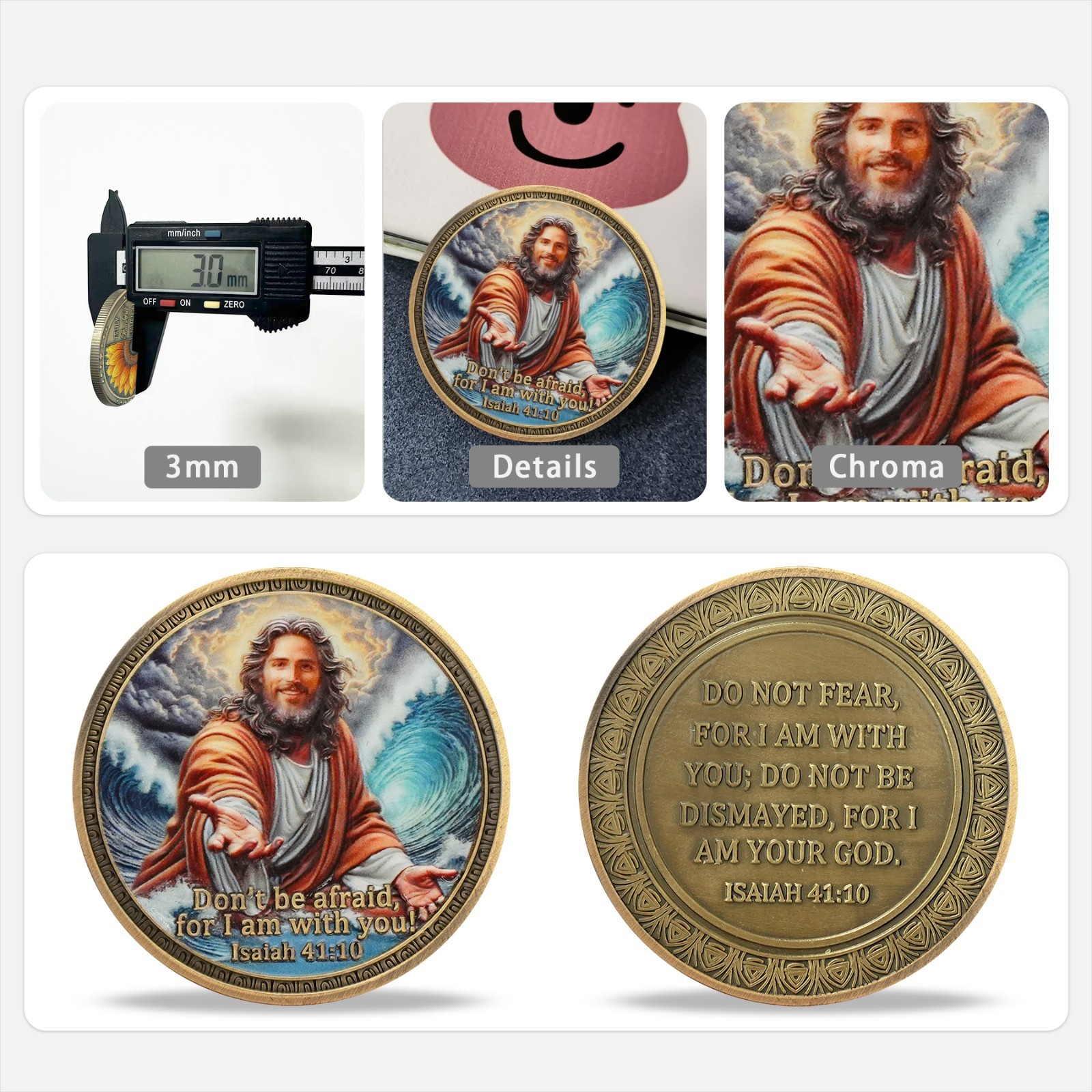 5pcs Jesus Christian Coin Isaiah 41:10 Verse: Don’t Be Afraid, For I Am With You