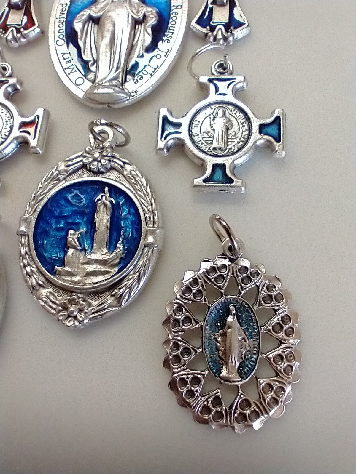 Catholic Lot Red Blue Enamel Miraculous Medal St Michael Benedict Lourdes Medals