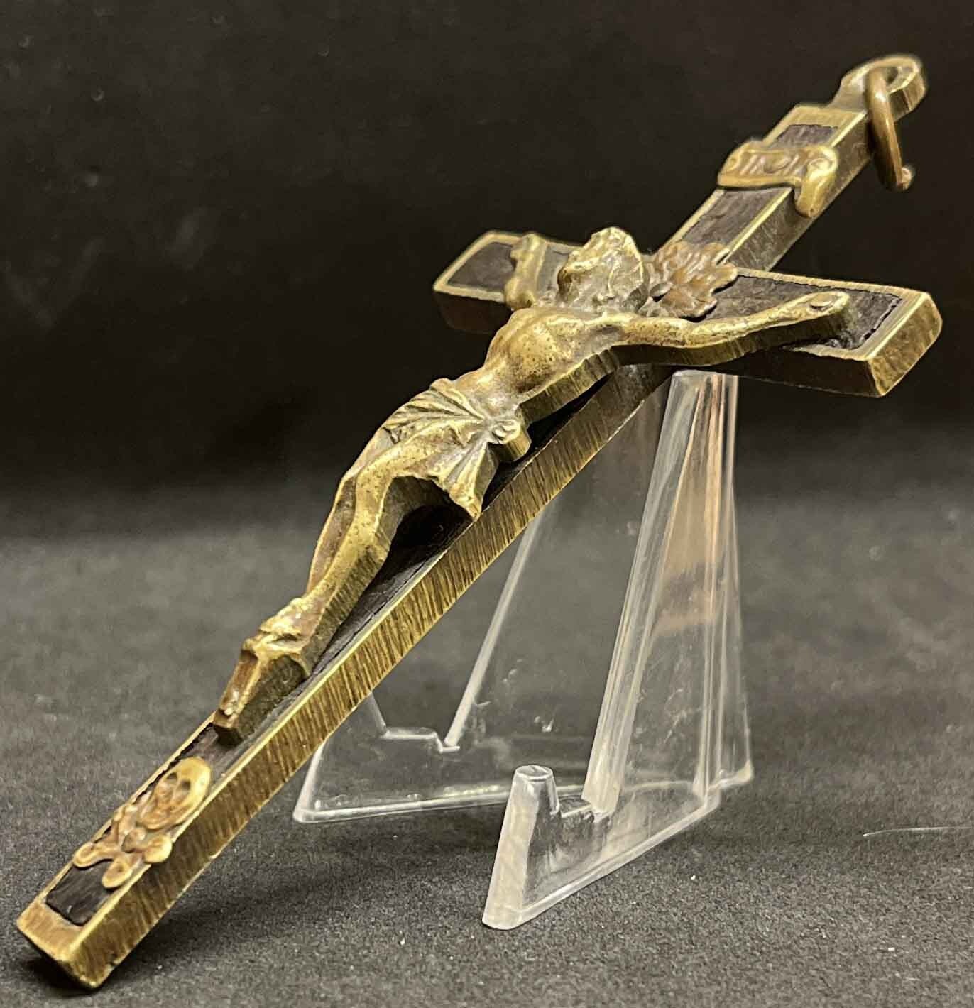Super antique 1880´ pectoral nun cross Jesus Crucifix bronze INRI Skull & Bones