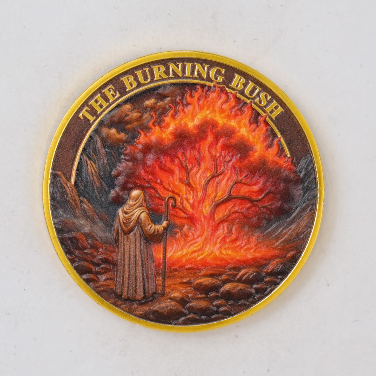 6pcs Christian Faith Coin Moses Holy Ground Burning Bush Exodus 3:5 Verse Tokens