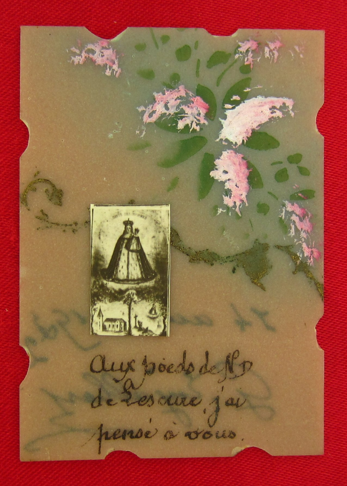 Antique MARY Holy Card OUR LADY OF THE CURES Mini Hand Painted Celluloid 1922