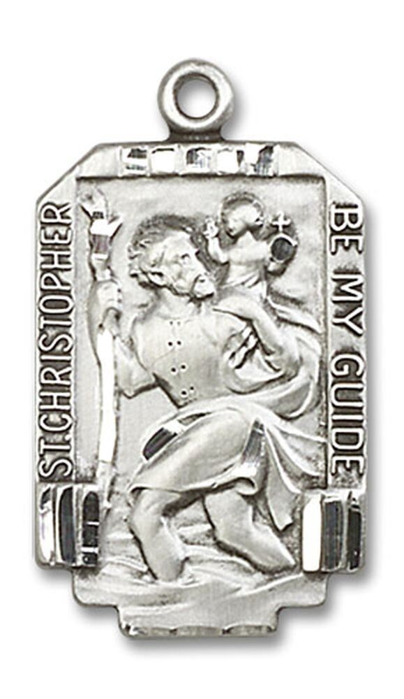 Men’s Sterling Silver Saint Christopher Medal Pendant Necklace With Chain