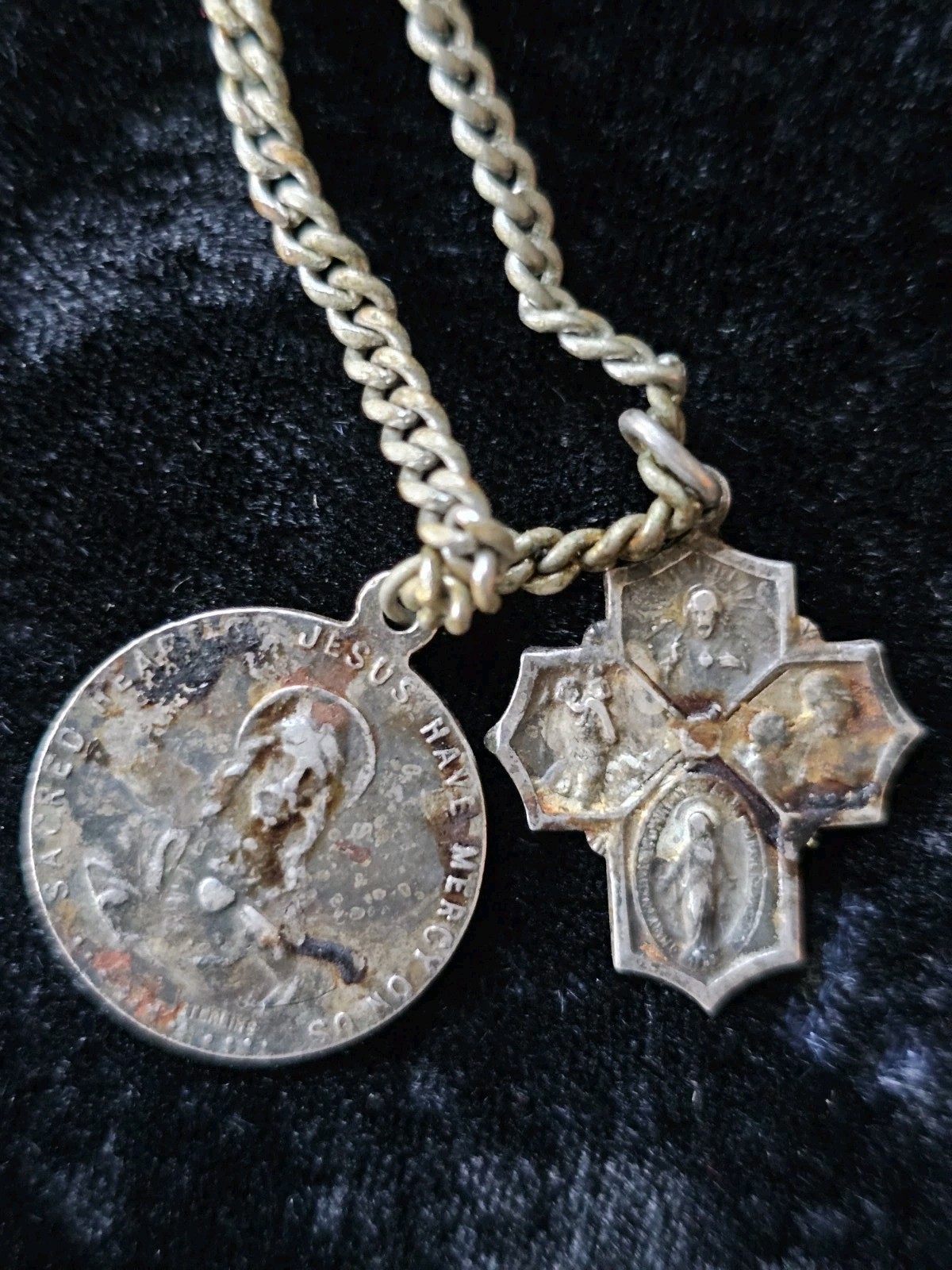 Vtg Sterling Silver .925 Catholic 4Way Protection Cross Pendant St Jude On Chain
