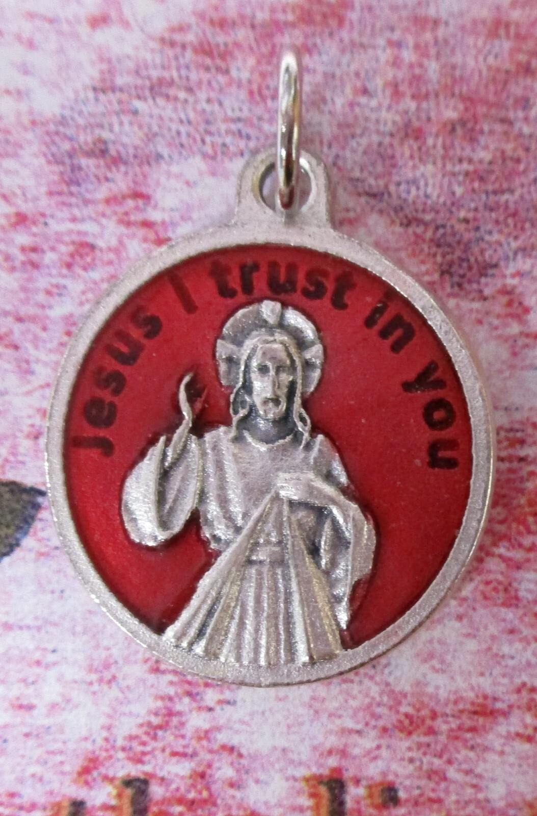 Divine Mercy – Red – Silver Tone Round – Medal 171-34-2812