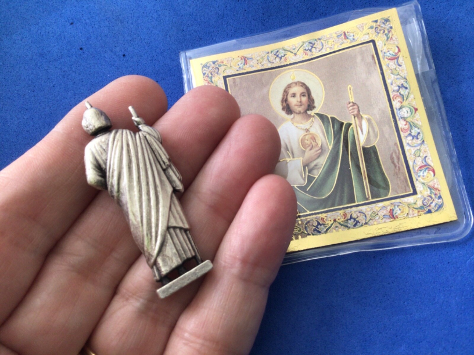 Saint St Jude Silver Tone Metal Saint Pocket TOKEN Icon Prayer difficult situati
