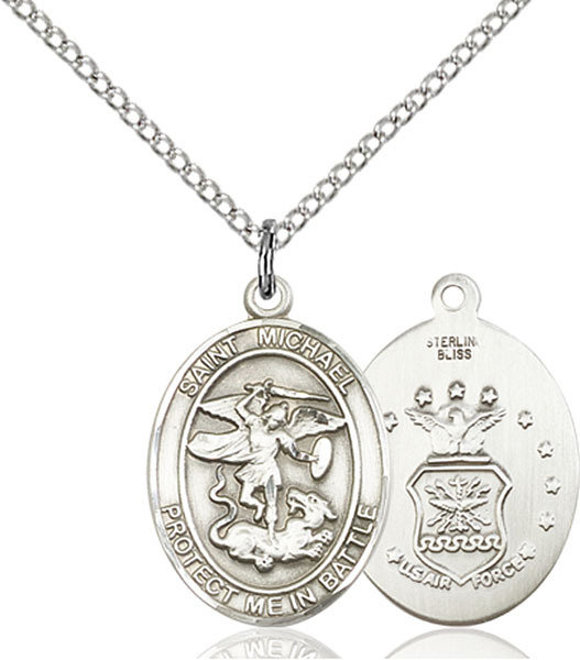 Sterling Silver St Michael The Archangel Air Military Catholic Medal Necklace